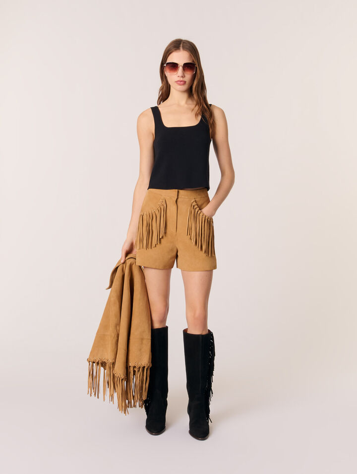 Shorts con frange in nabuk