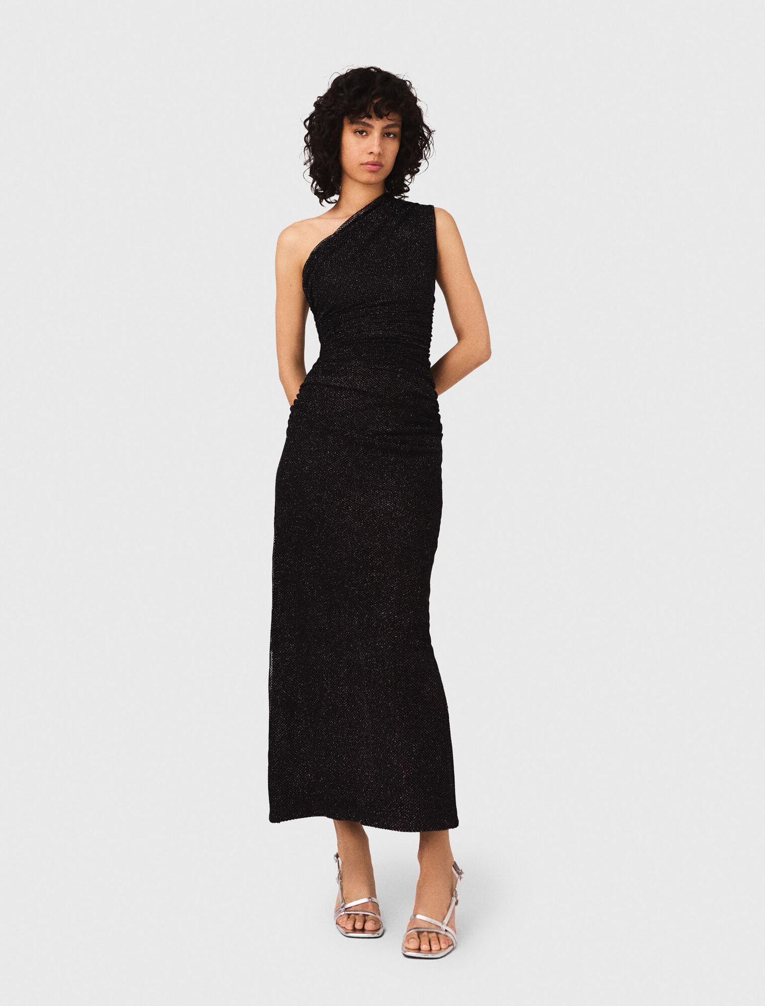Abito asimmetrico in maglia strass