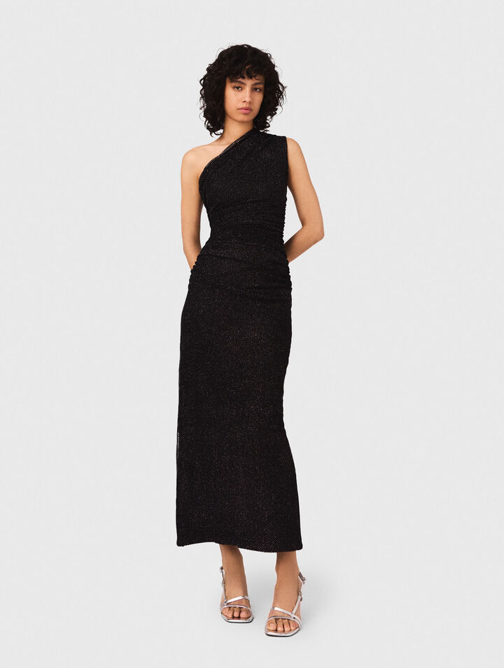 Abito asimmetrico in maglia strass