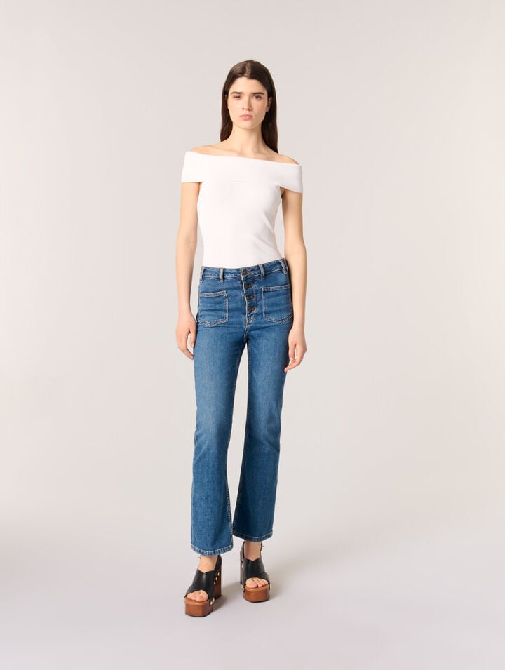 Top scollo bardot in maglia a coste