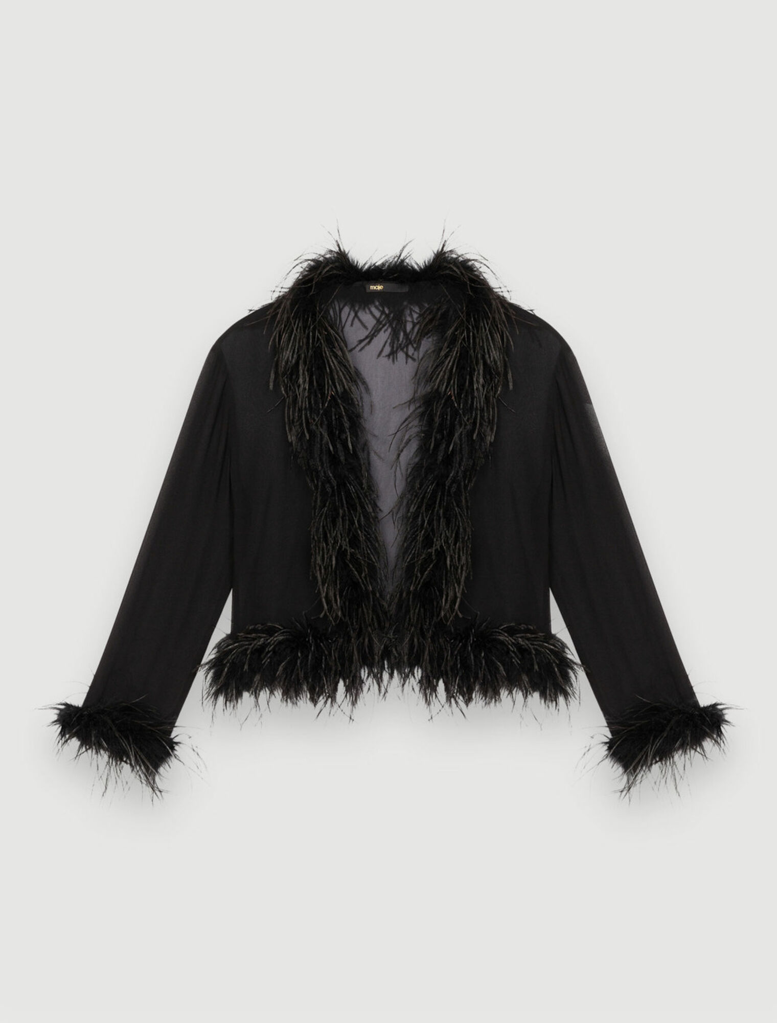Camicia in voile trasparente con piume