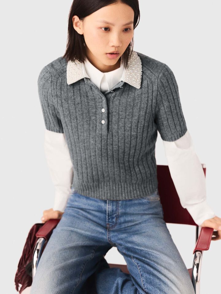 Pullover collo perlato rimovibile