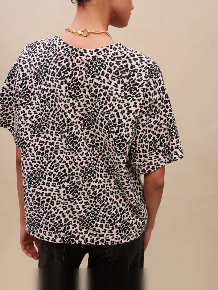 T-shirt in cotone con stampa leopardo