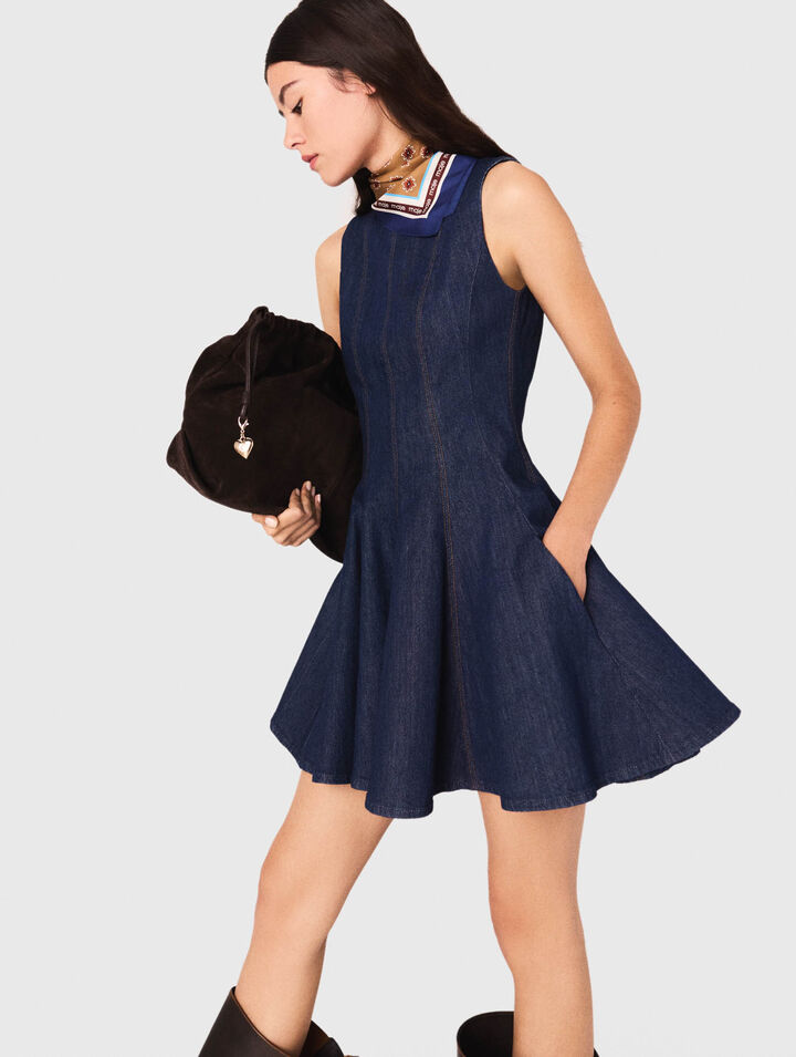 Abito corto in denim con volant