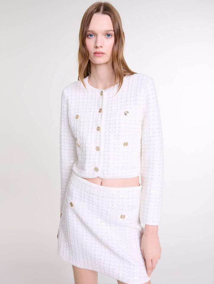 Gonna corta in maglia paillettes