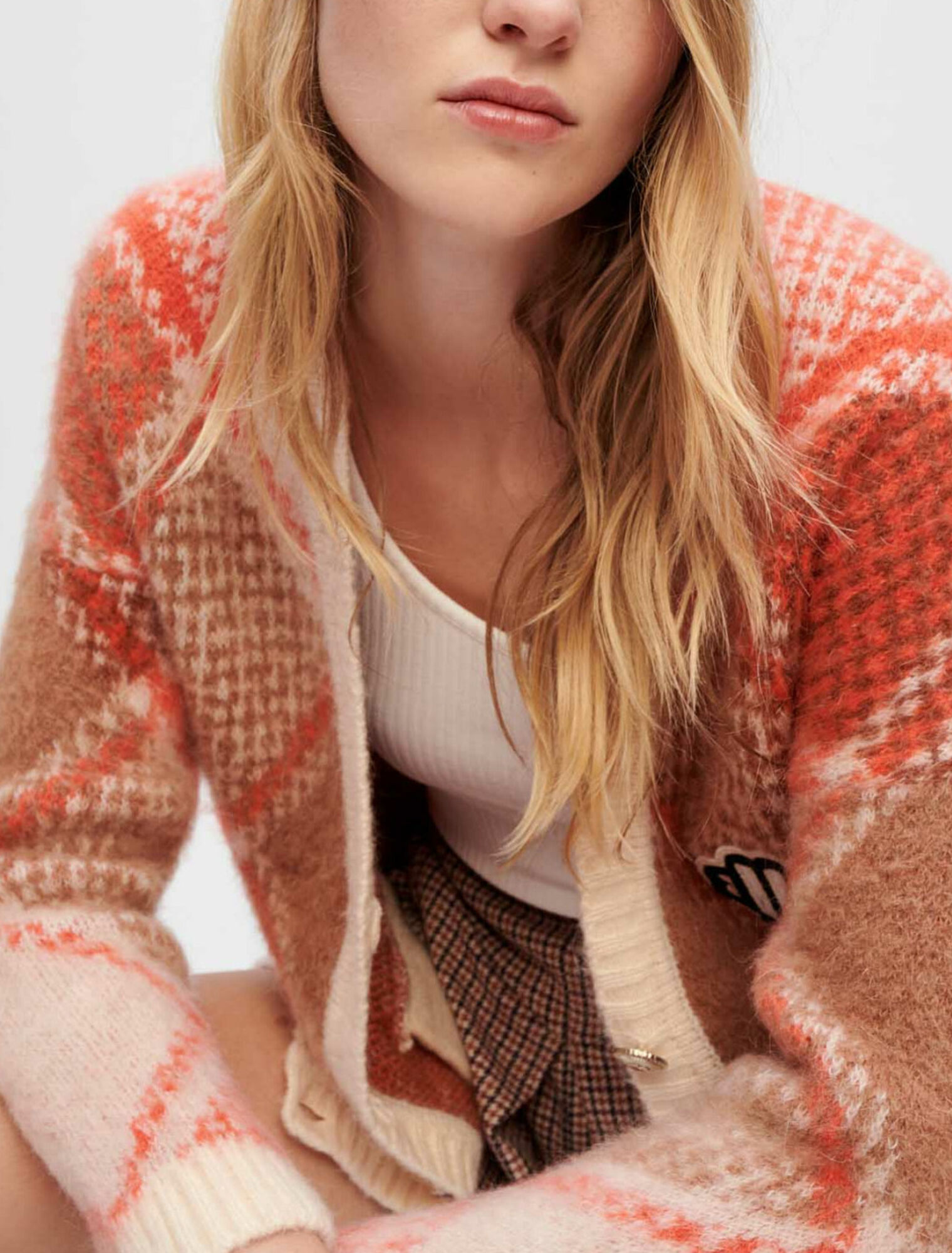 Cardigan jacquard a rombi vaporosi