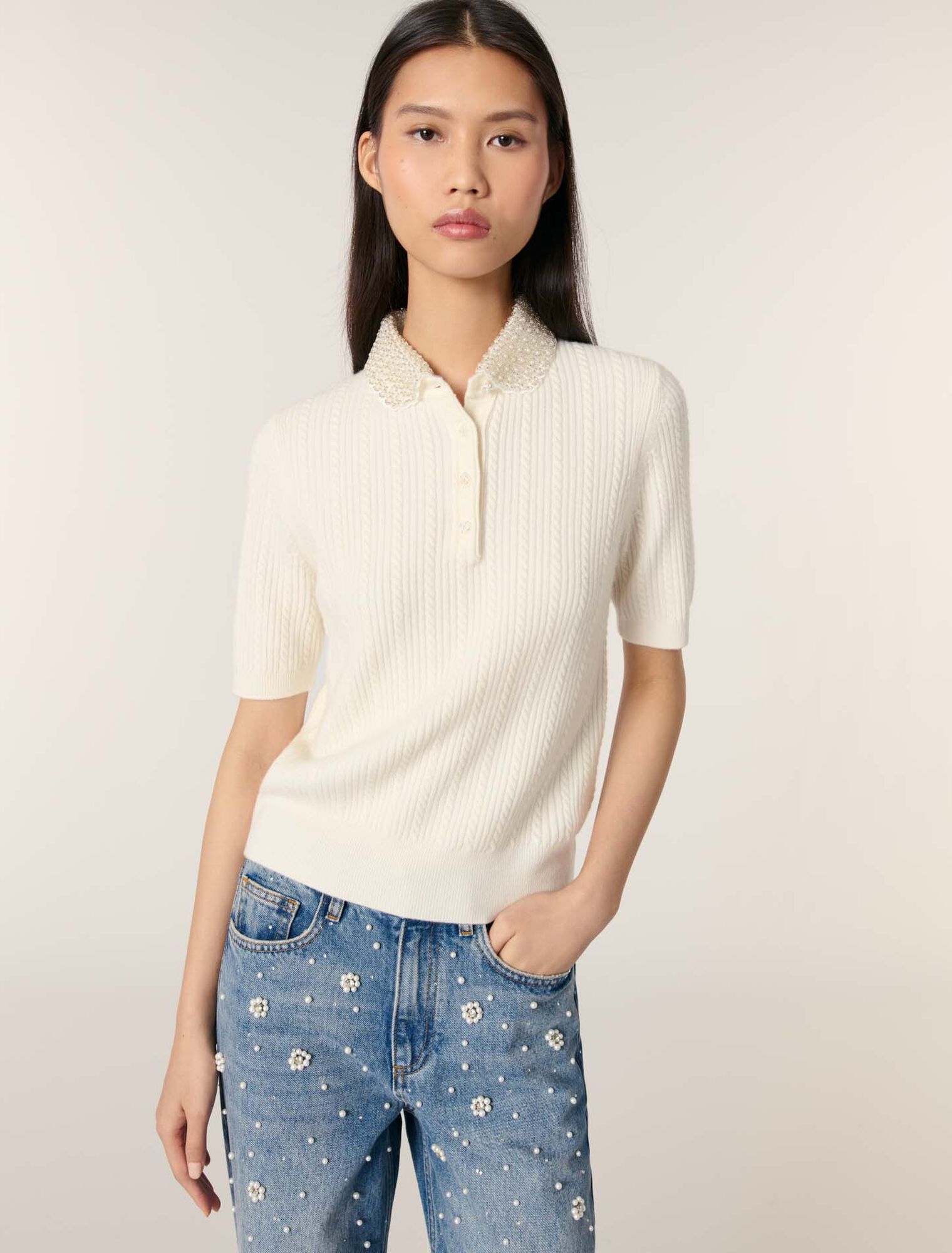 Polo in maglia con collo rimovibile
