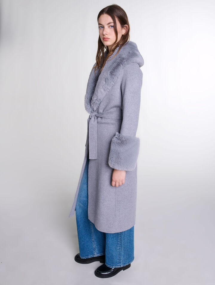 Cappotto lungo collo ecopelliccia