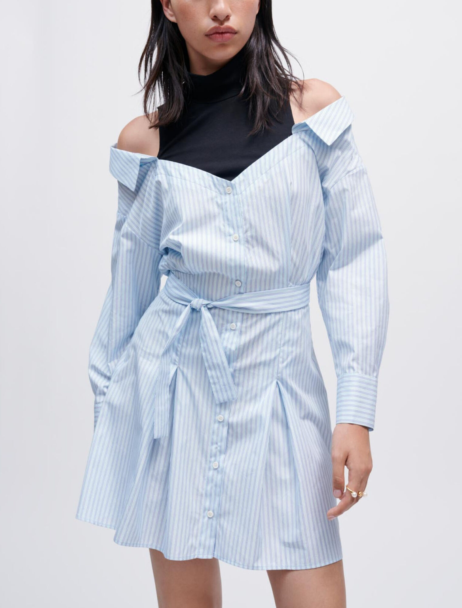 Abito camicia trompe l'oeil a righe