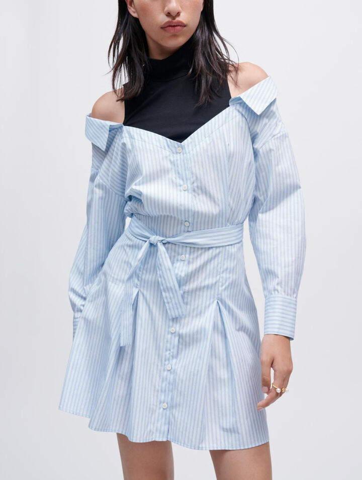 Abito camicia trompe l'oeil a righe
