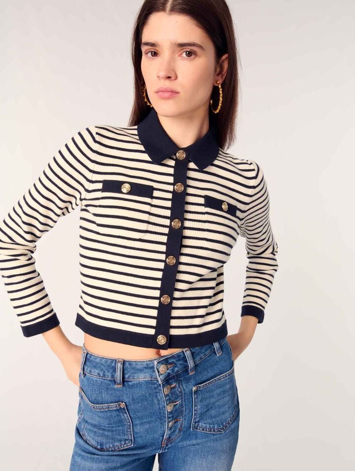 Cardigan corto in maglia a coste