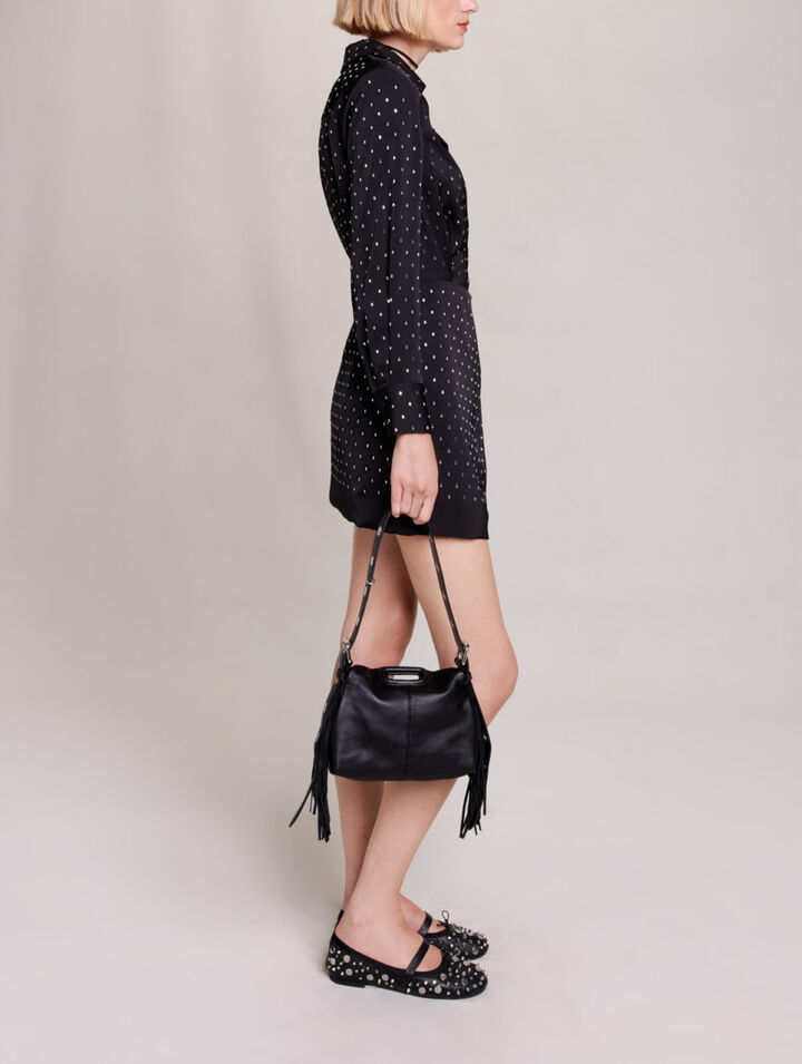 Abito corto satinato con strass