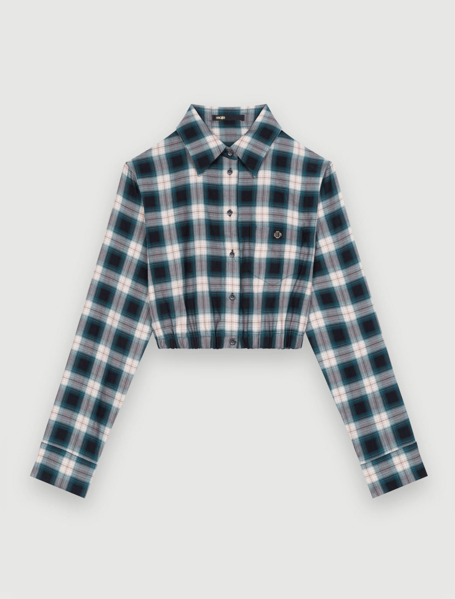 Camicia cropped a quadri in cotone