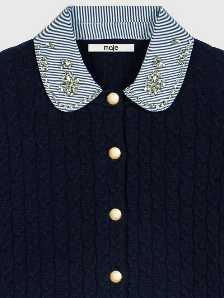 Cardigan con colletto in popeline