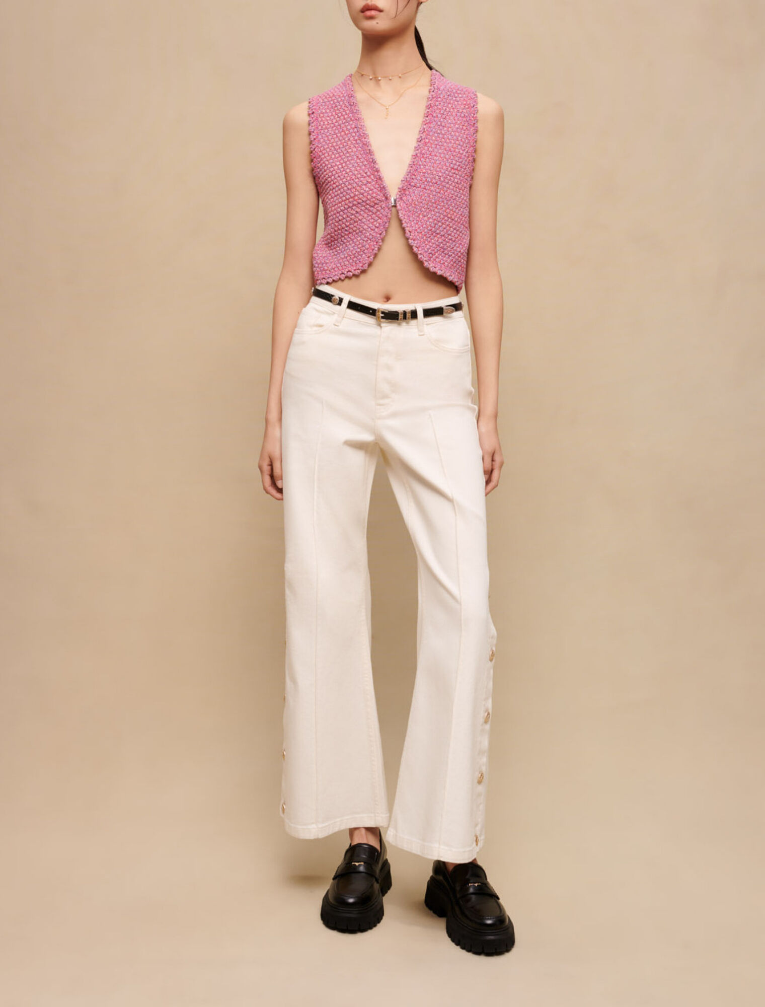 Top corto in tweed