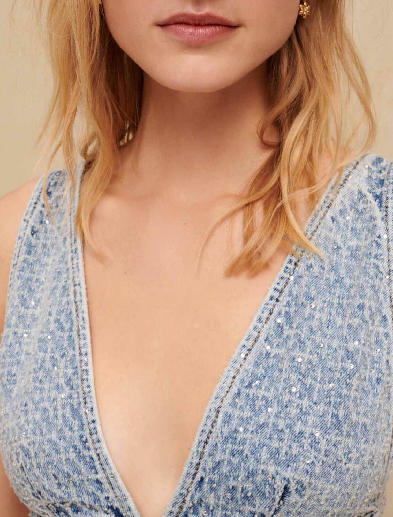 Brassière in denim con strass