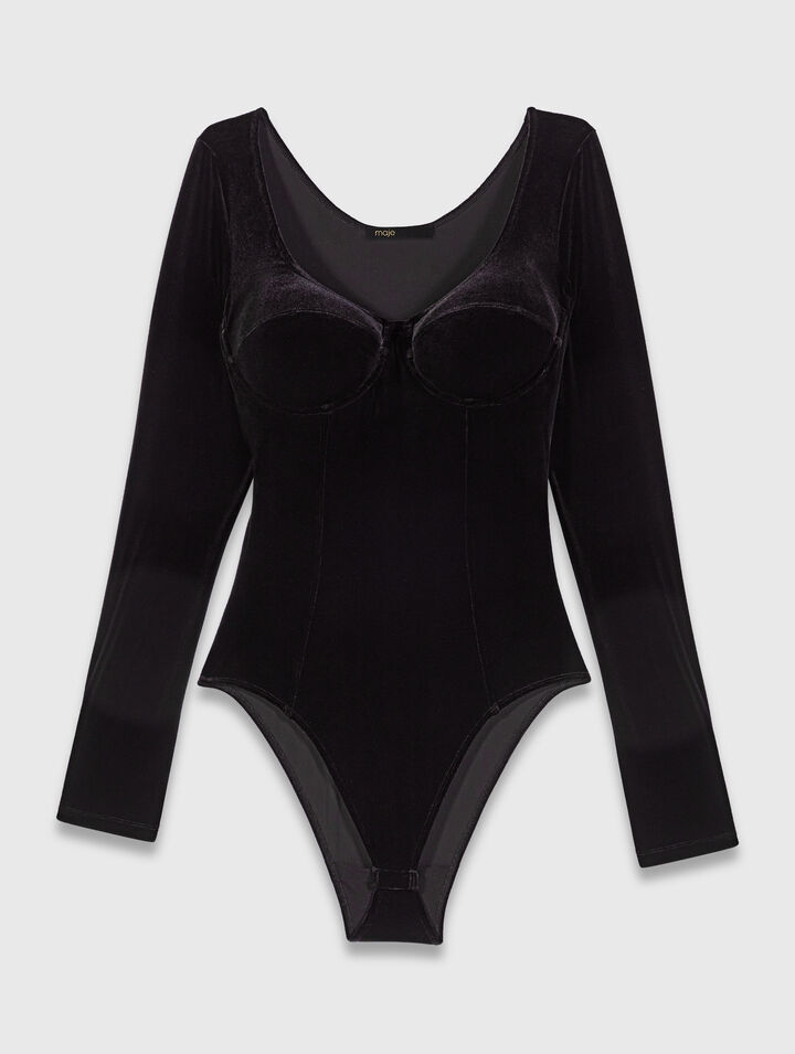 Body in velluto con dettagli corsetto