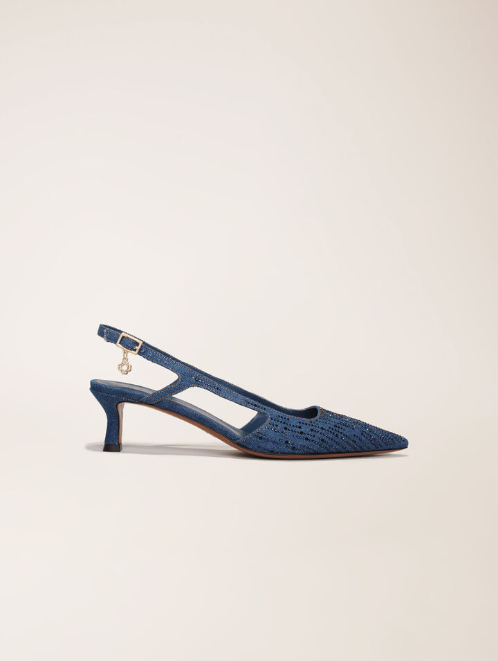 Décolleté slingback denim strass