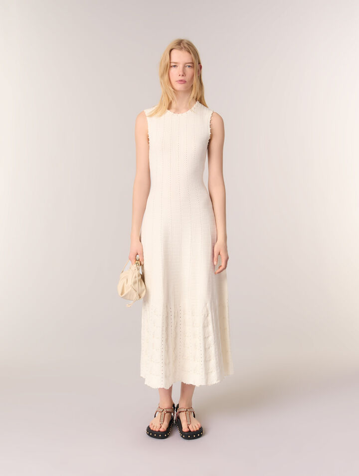 Abito in maglia pointelle con perle