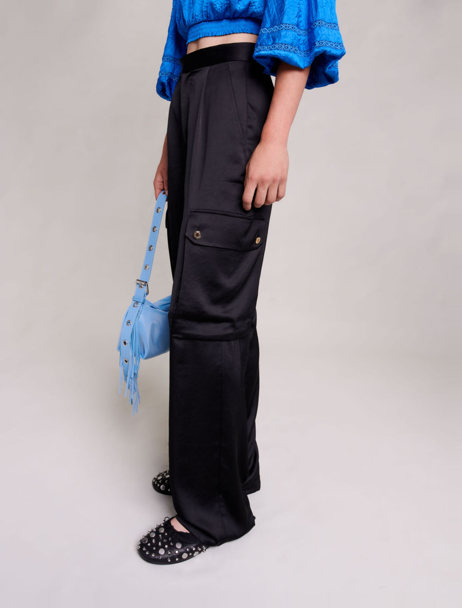 Pantaloni cargo satinati