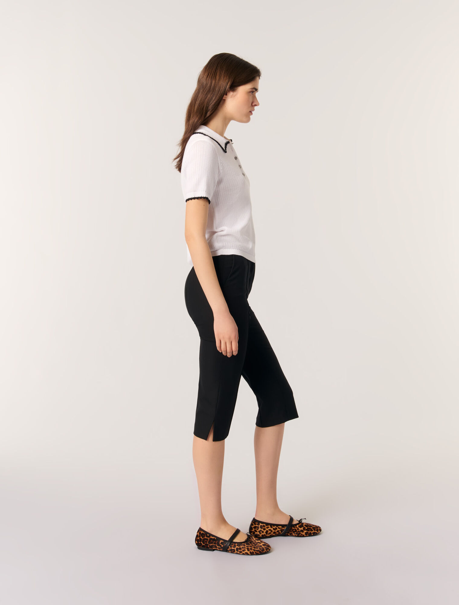Polo in maglia pointelle e crochet