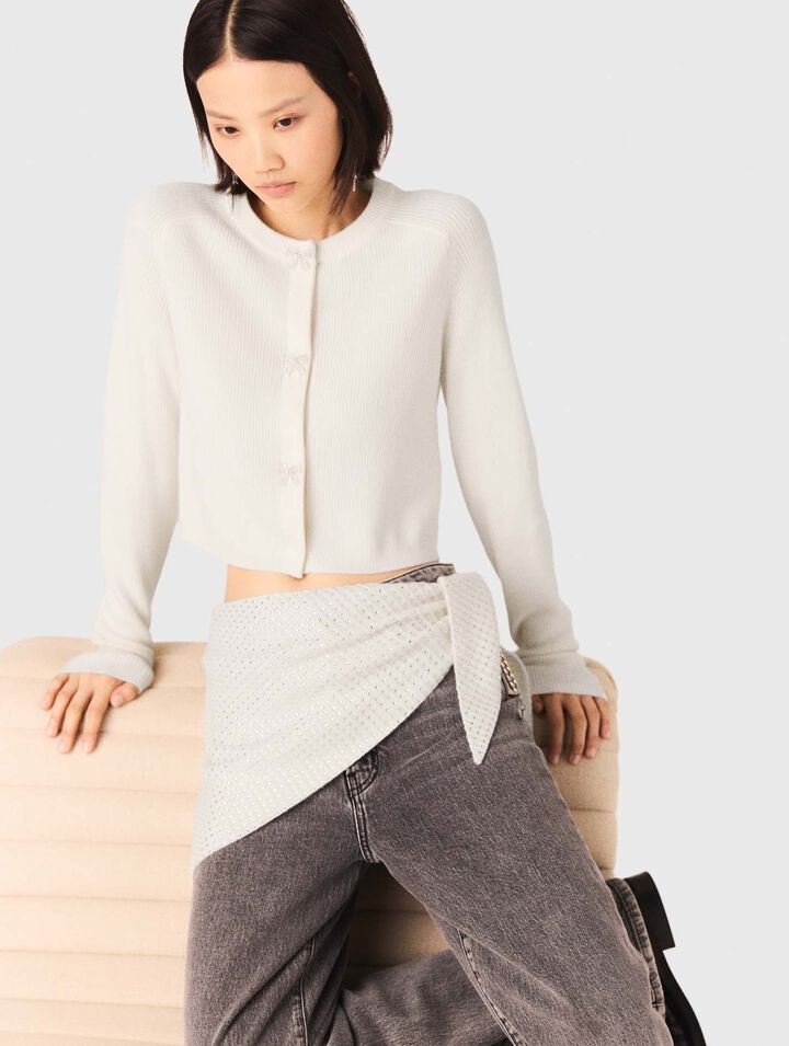 Cardigan bottoni-gioiello a fiocco