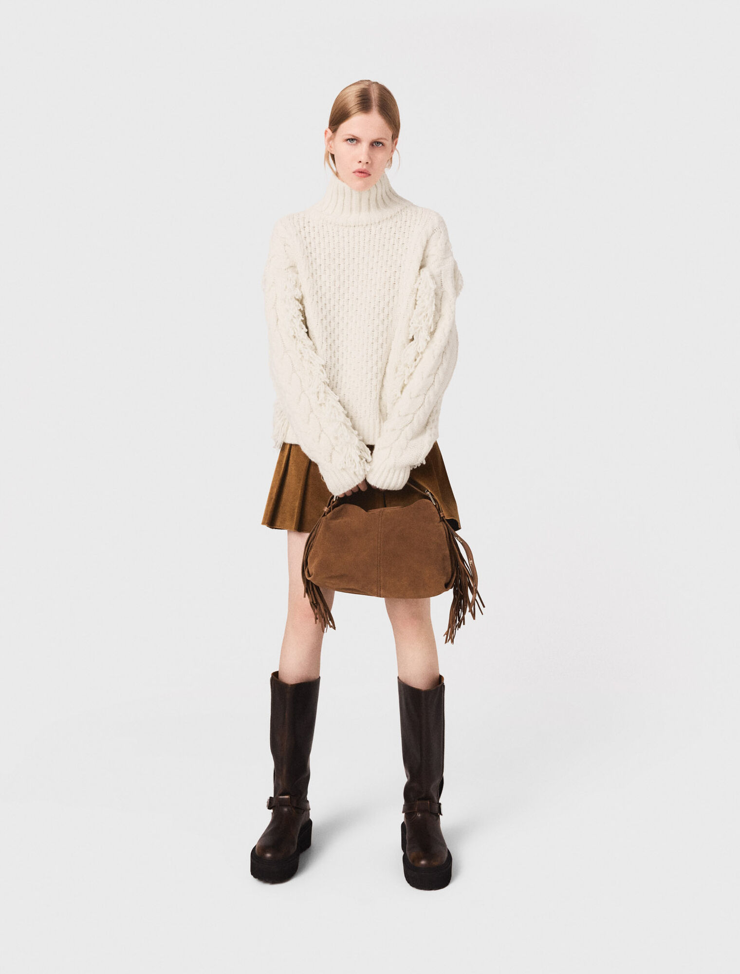Maglione in lana mélange con frange