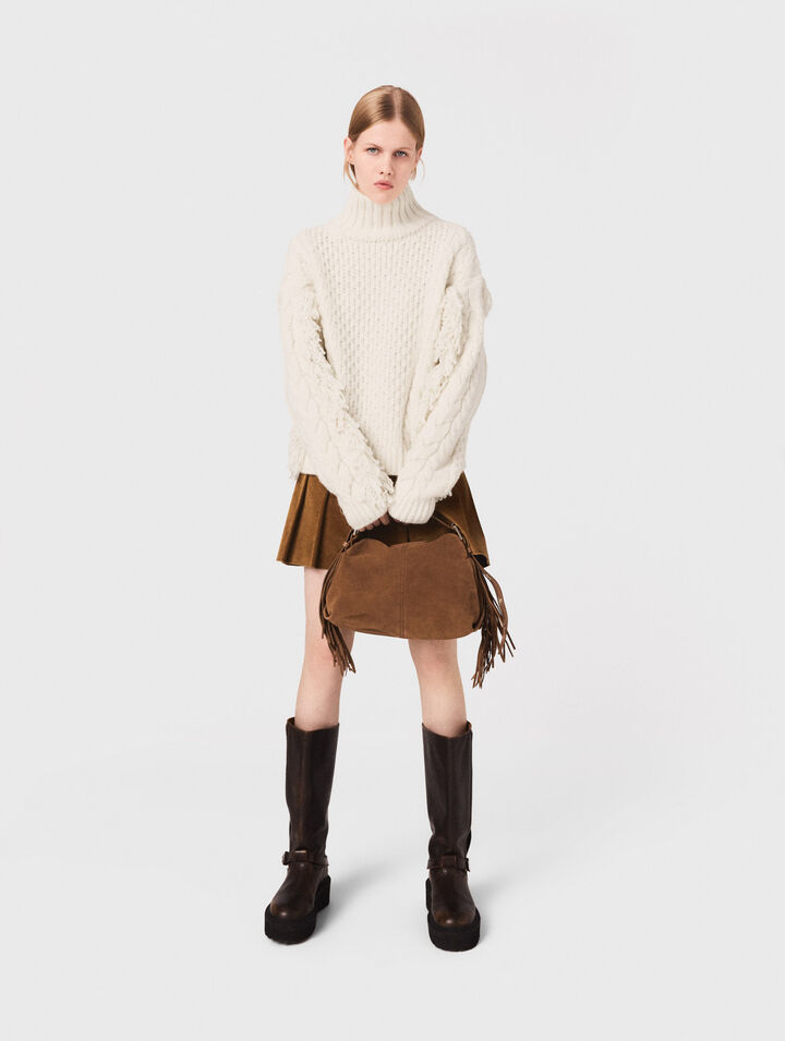 Maglione in lana mélange con frange