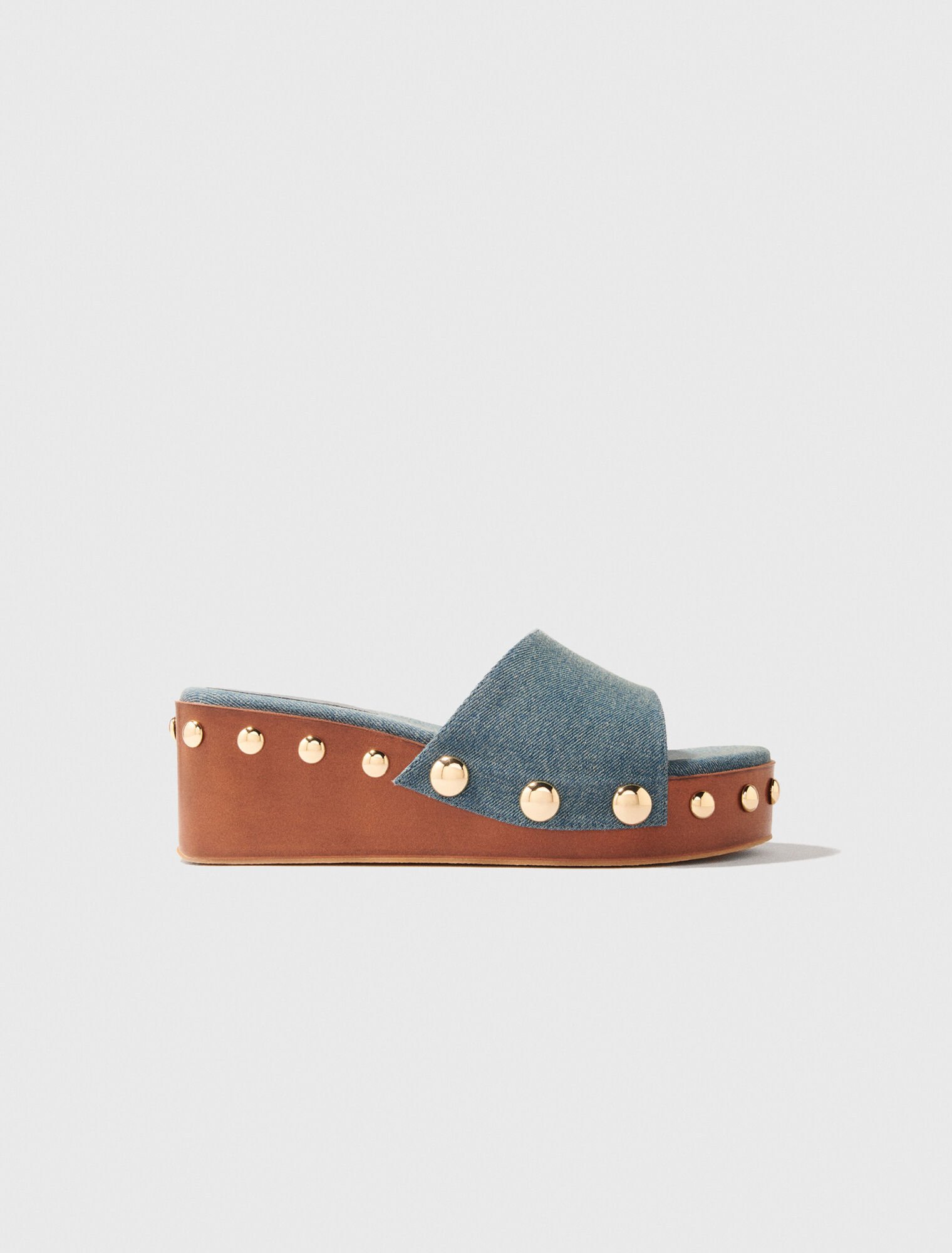 Mules con zeppa in denim e borchie