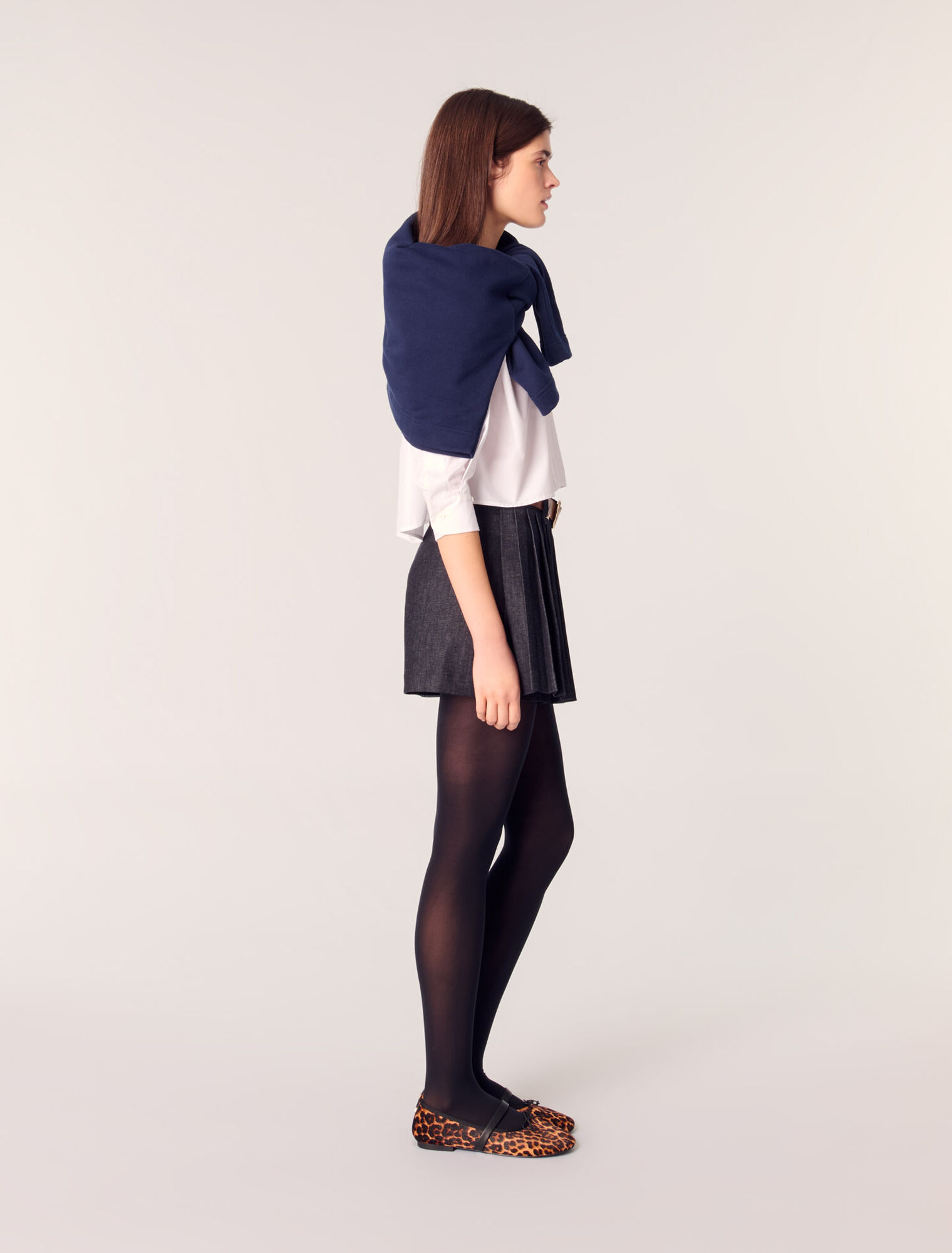 Shorts trompe-l'œil denim a pieghe