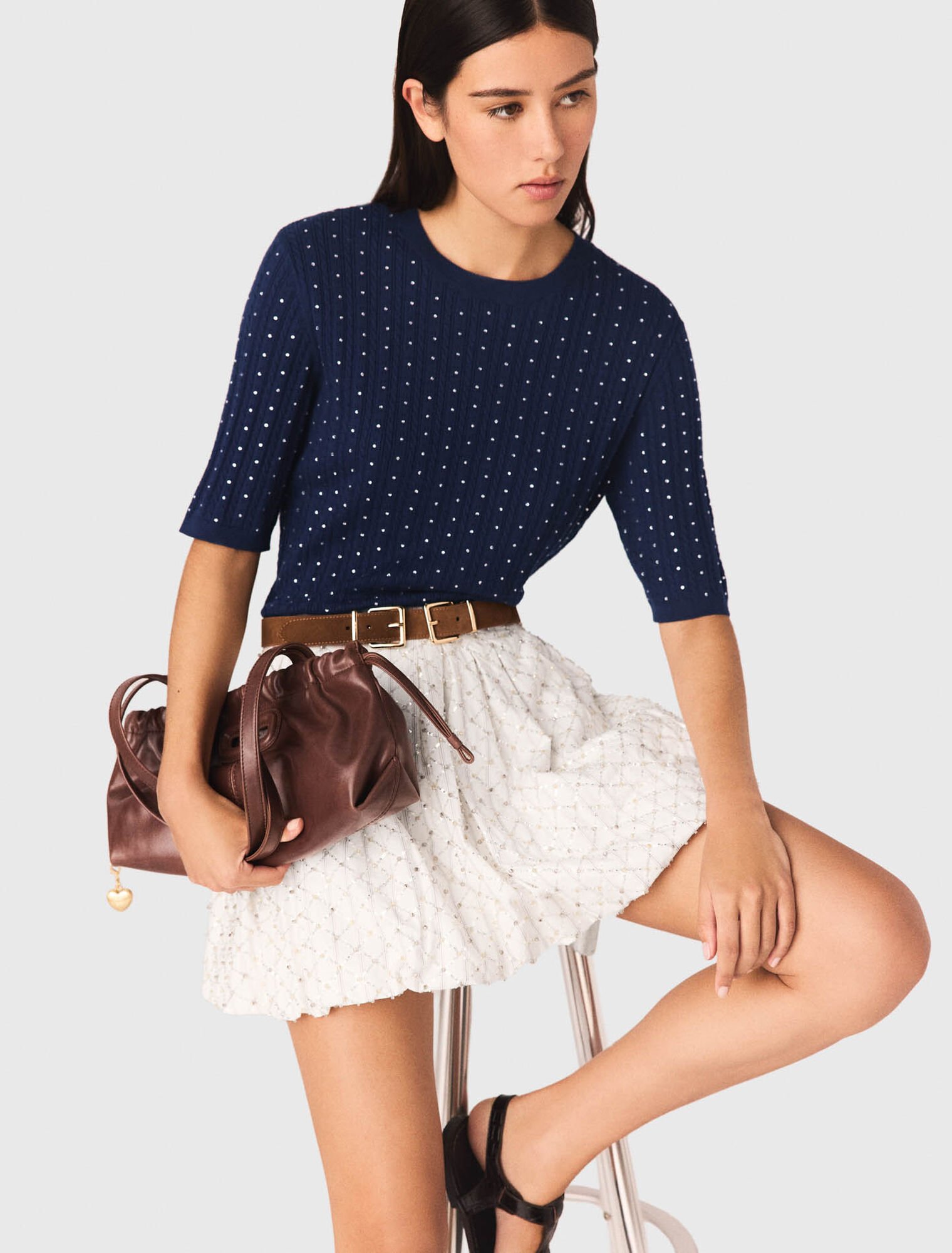 Pullover girocollo con strass