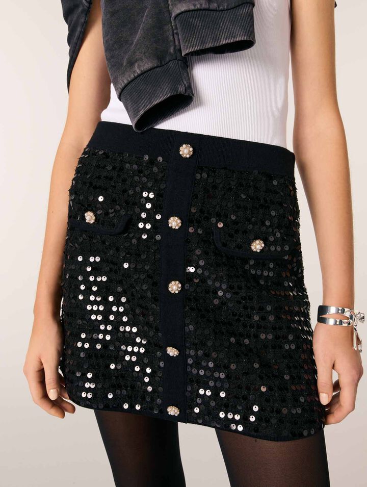 Gonna corta in maglia paillettes