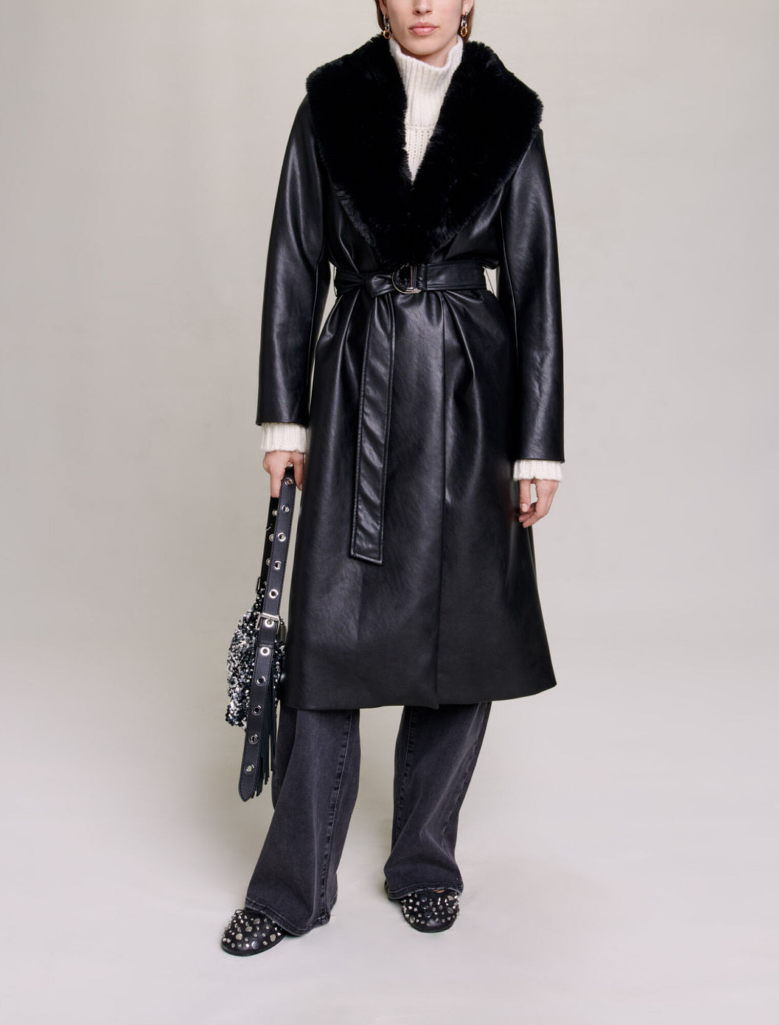 Cappotto lungo effetto pelle