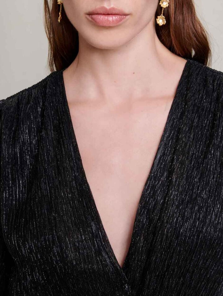 Abito a volant lam&eacute; elasticizzato pliss&eacute;