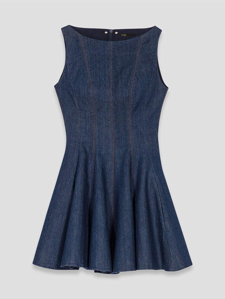 Abito corto in denim con volant