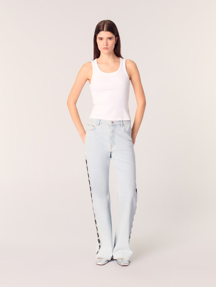 Jeans larghi con cut-out e strass