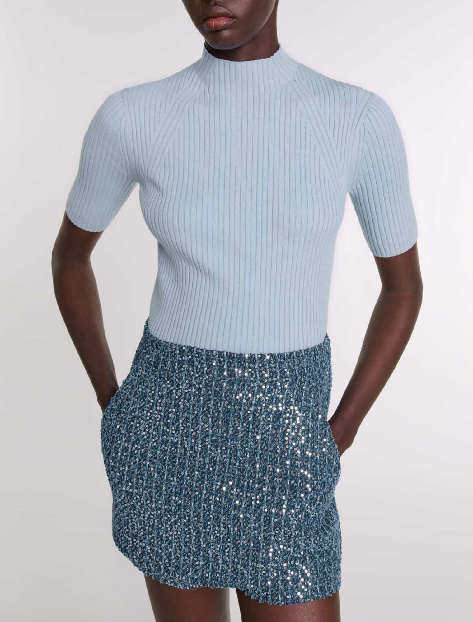 Top a coste in cotone e seta