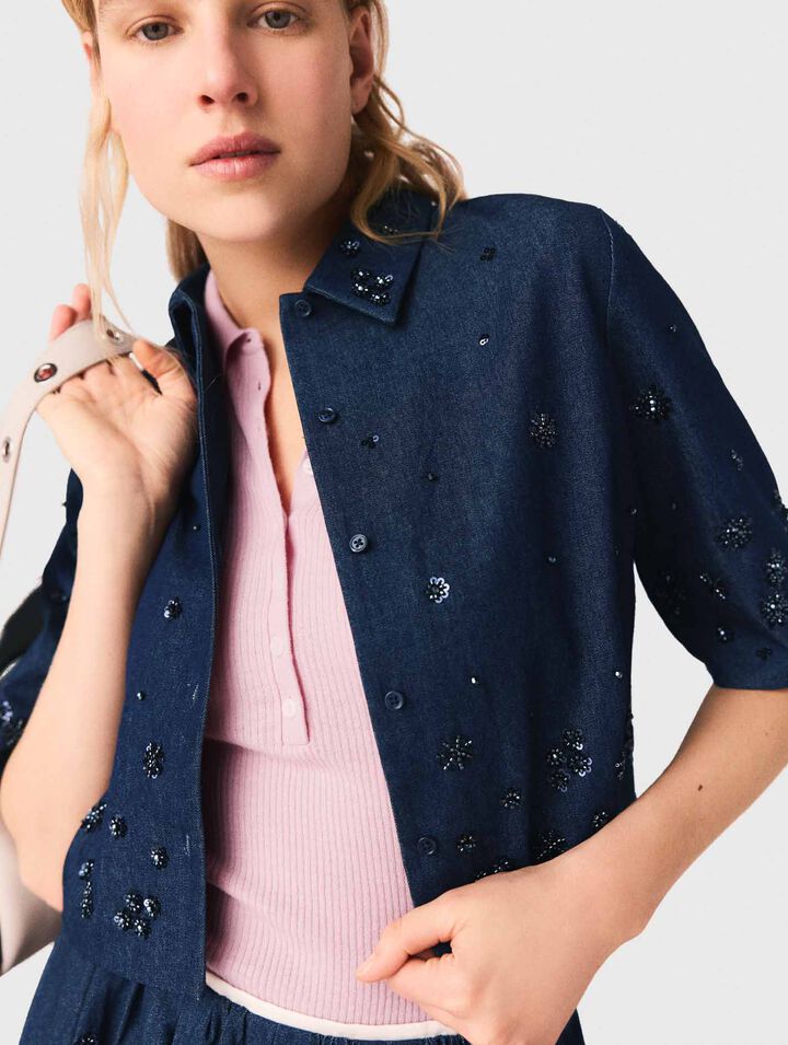 Camicia corta in denim ricamata
