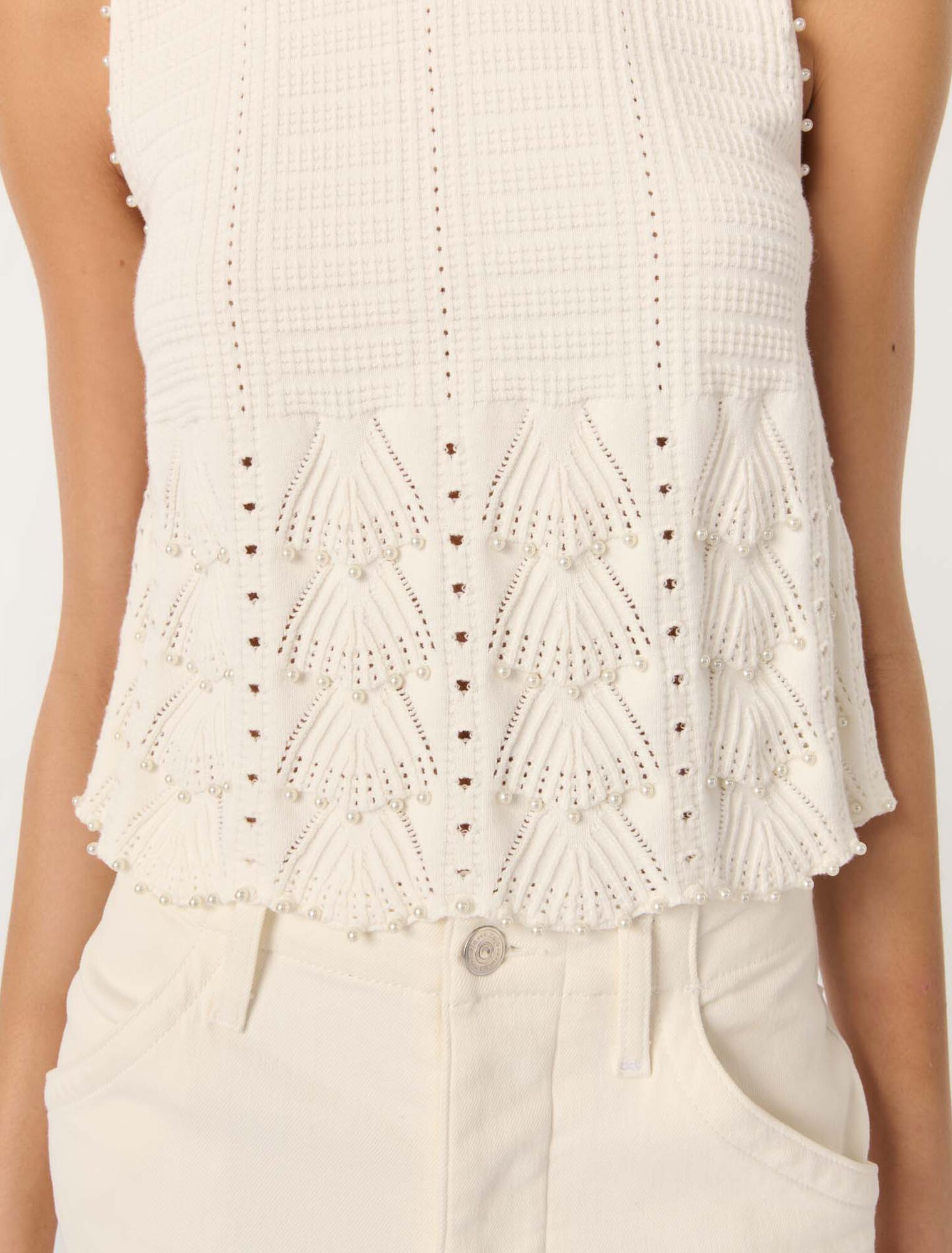Top in maglia pointelle con perle