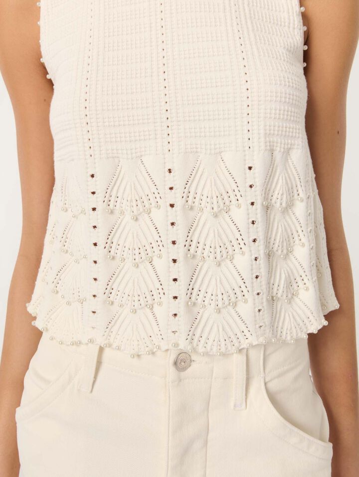 Top in maglia pointelle con perle
