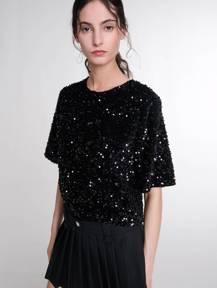 Top in velluto con paillettes
