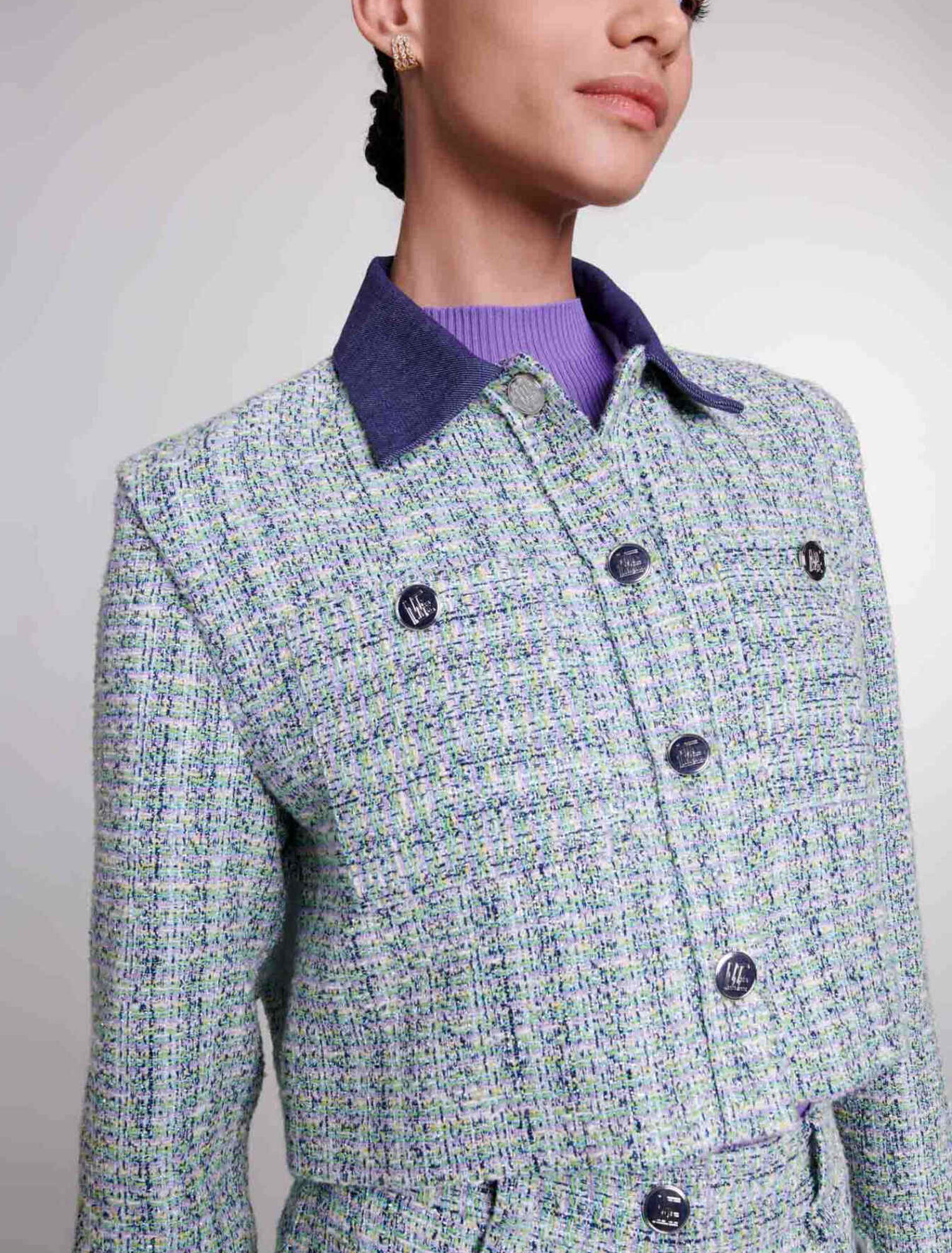 Giacca corta in tweed a contrasto