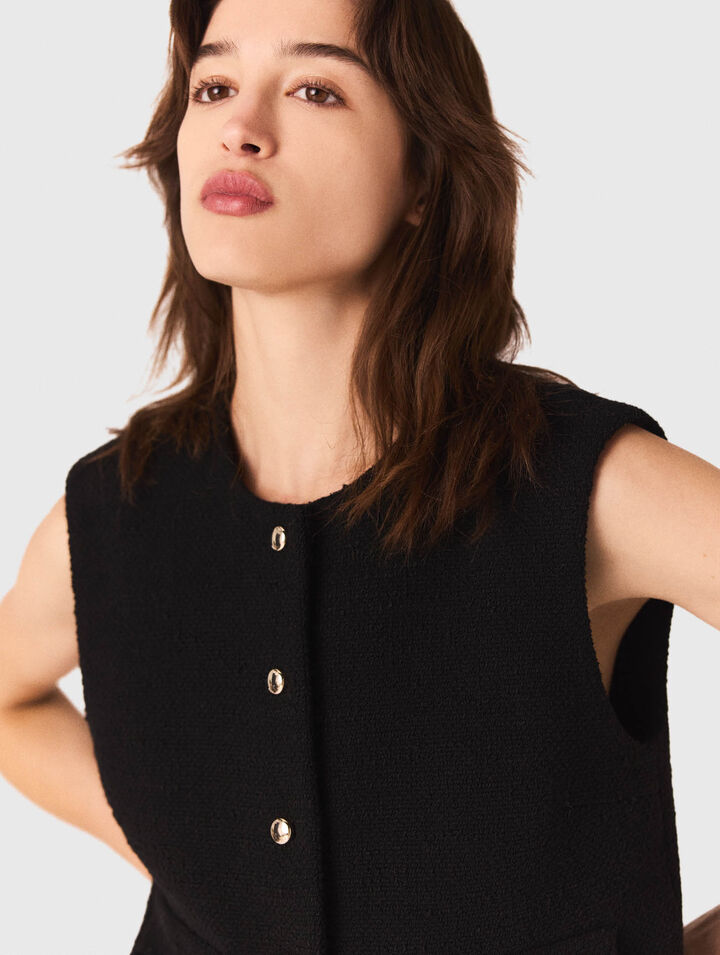 Top in tweed con profili in velluto