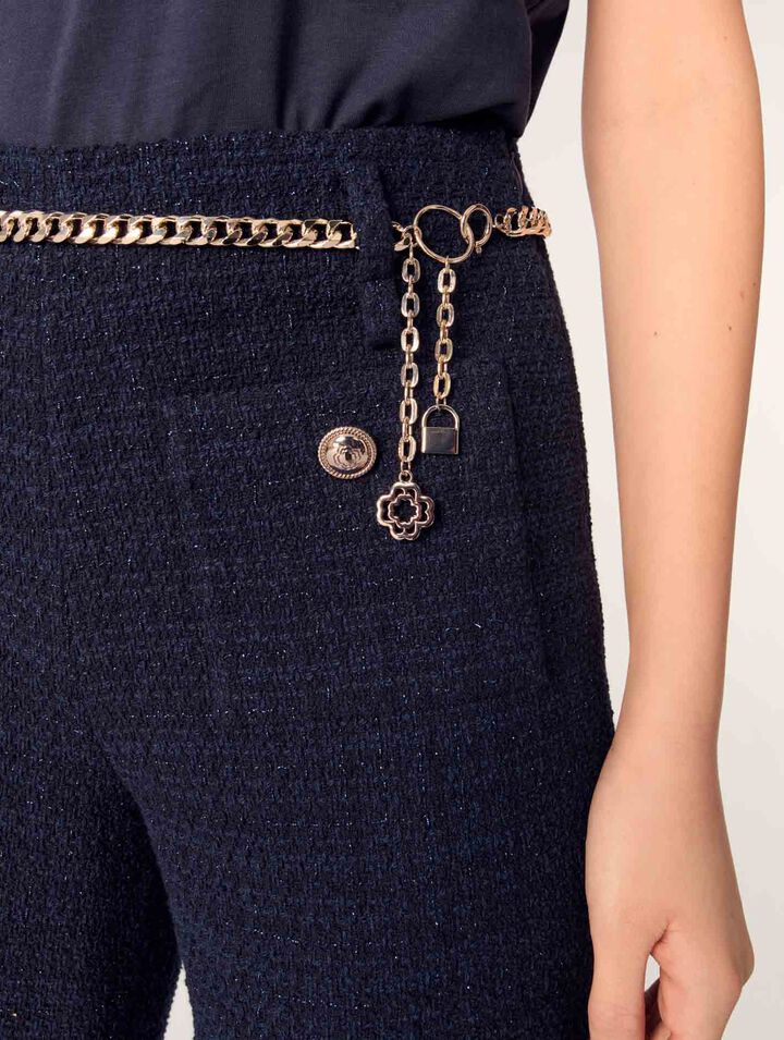 Pantaloni in tweed cintura a catena