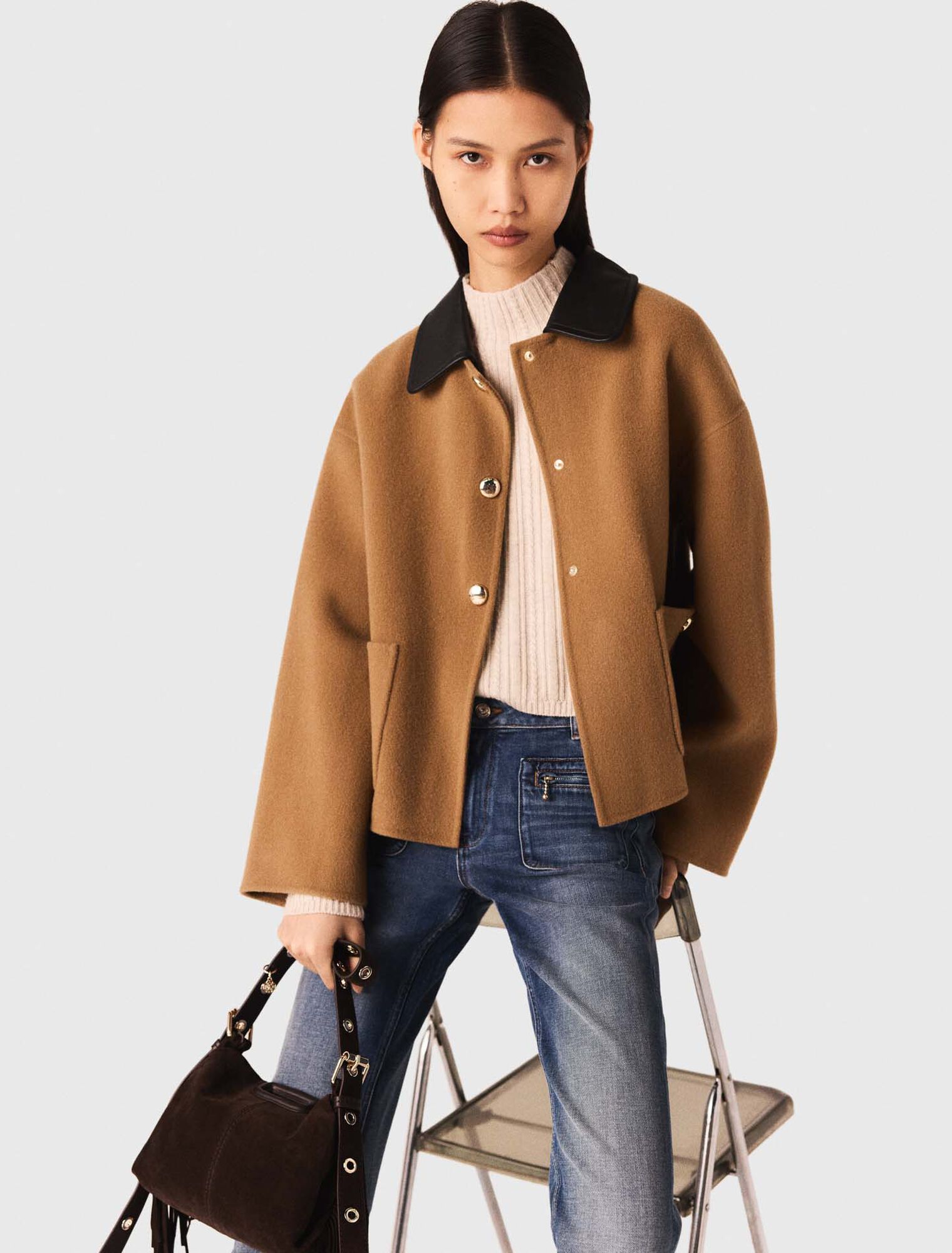 Cappotto double face collo in pelle