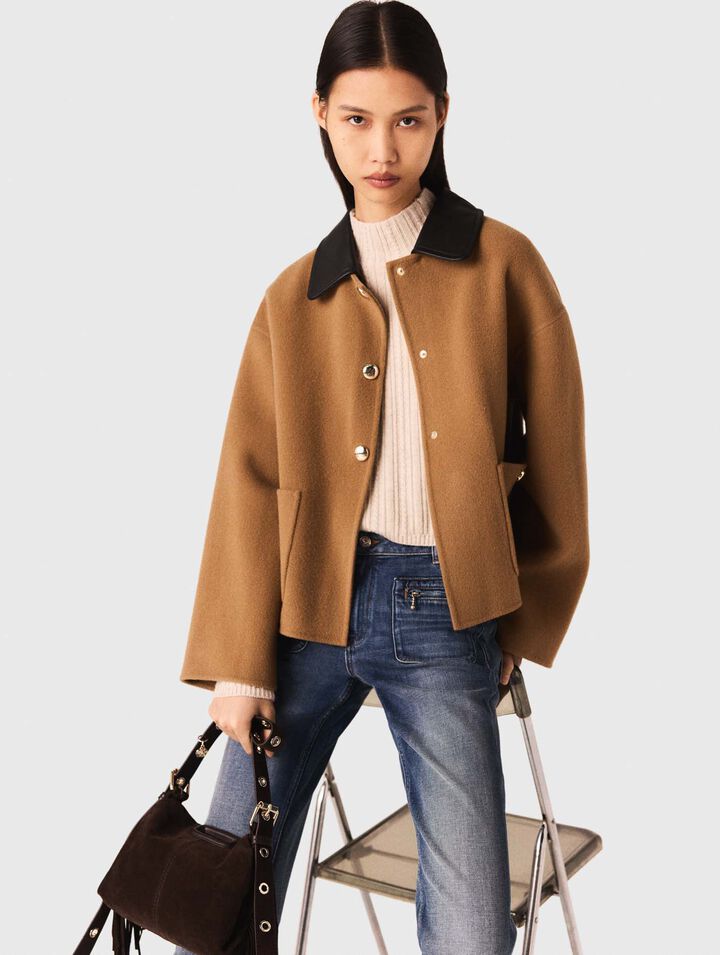 Cappotto double face collo in pelle