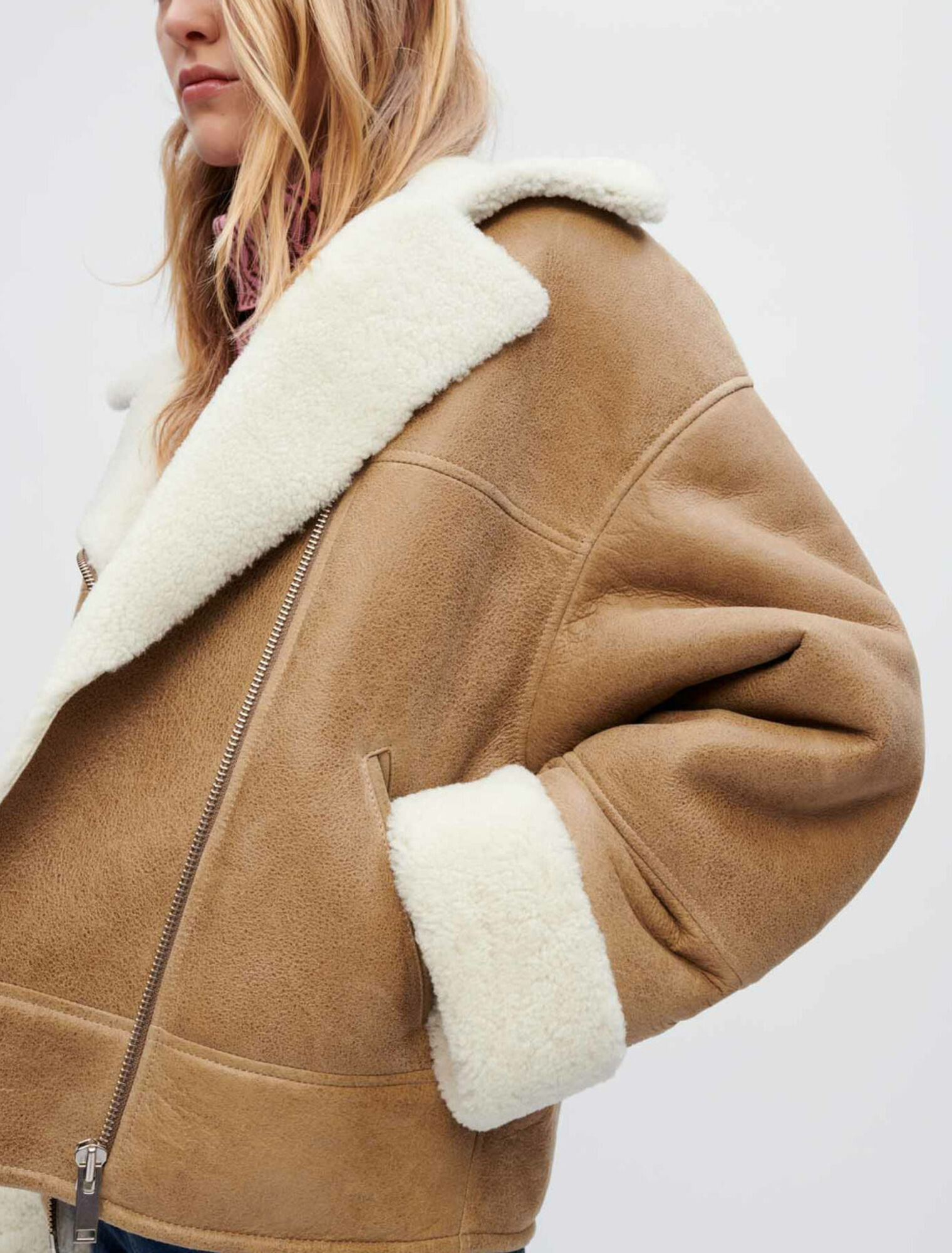 Cappotto pelle scamosciata bicolore