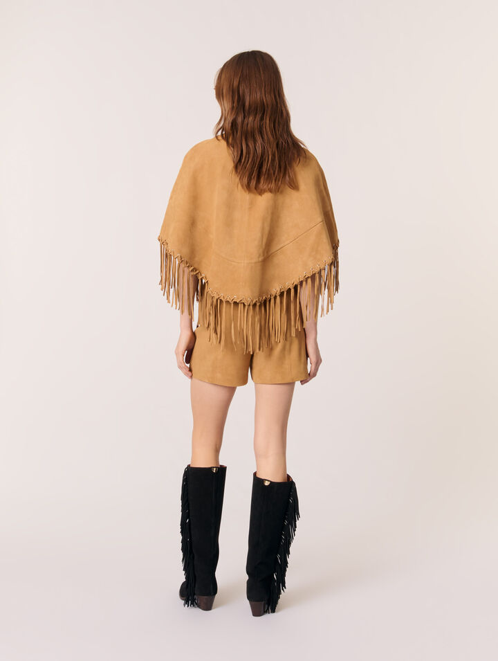 Cappotto corto con frange in nabuk