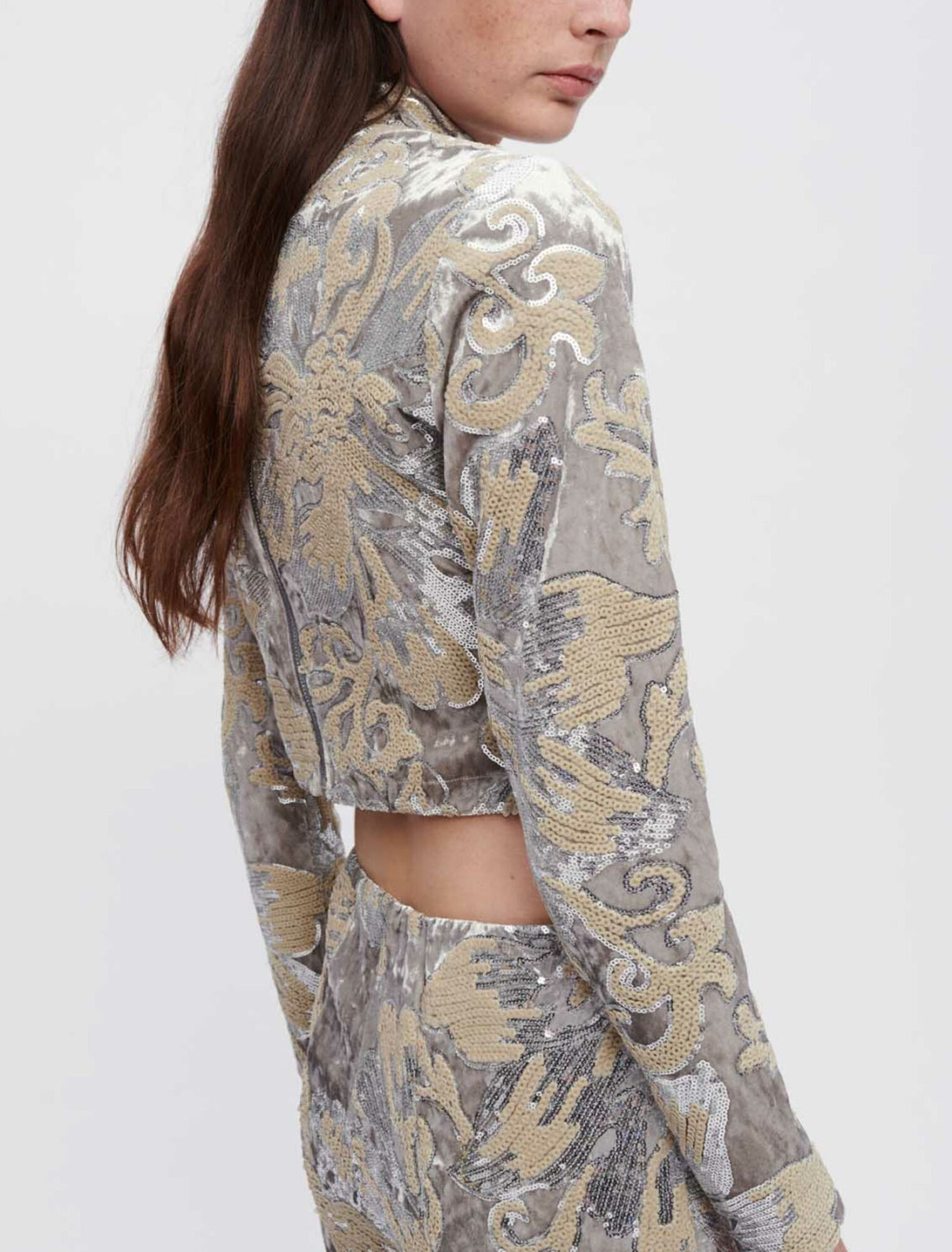 Crop top in velluto ricamato