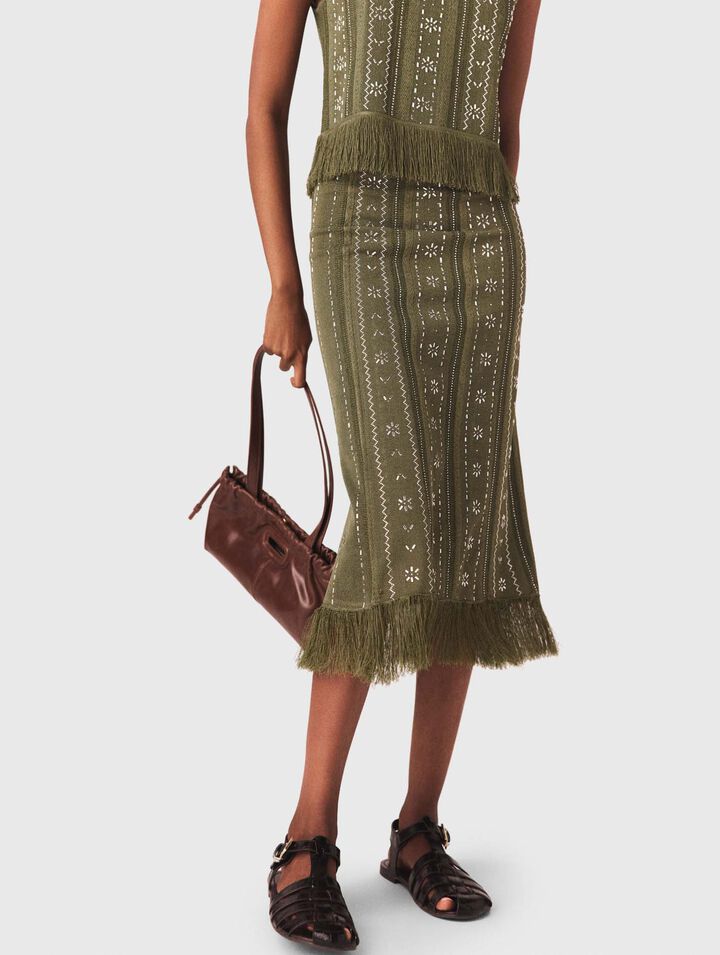 Gonna in maglia con fiori strass